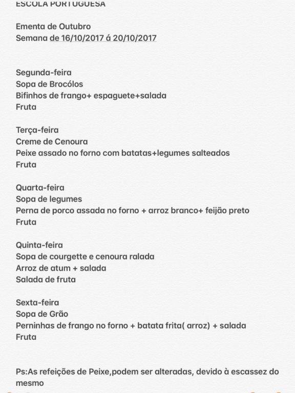 EMENTA DE 16 DE OUTUBRO A 20 DE OUTUBRO